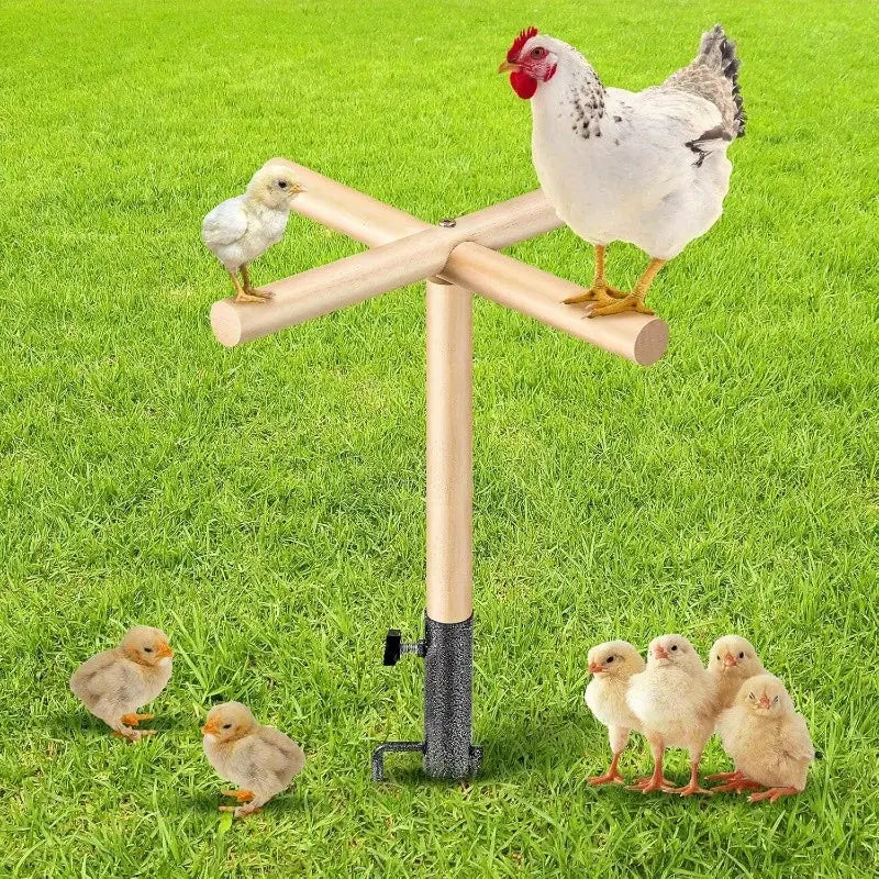 Chicken Coop Perch Toy, Wooden Chicken Ladder with Metal Stake, Chicken Coop Accessories, Suitable for Poultry, Roosters, Chicks, Birds, Parrots