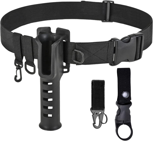 Fishing Wading Belt Rod Holder Adjustable Wader Waist Belt for Fly Surf Casting Spinning Pole Fishing Tool Tackle (Black)