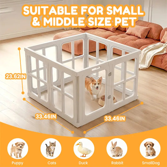 Clear Acrylic Pet Playpen Indoor, 23.62" H 12 Panels Transparent Puppy Play Pen DIY Free Layout, Easy Assemble Dog Fence for Small Dogs Cats Rabbits Ferrets Whelping Cage Enclosure – White Fathersdaygift Fathersdaygift