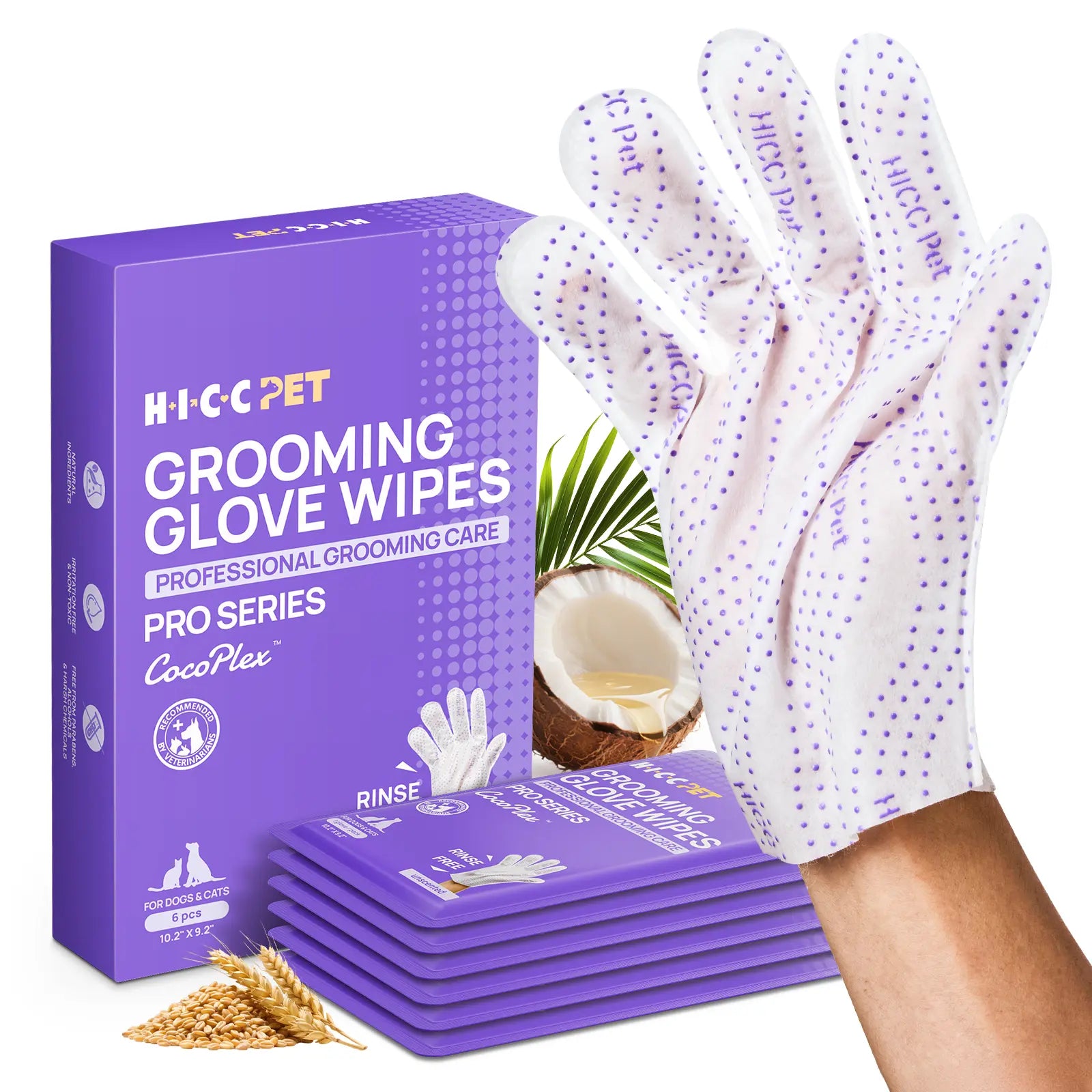 HICC PET Disposable Dog Grooming Wipes (20Pcs) - Natural, Hypoallergenic, No-Rinse Mess-Free Grooming Wipes with Fermented Oils for Hair Removal, Sticky Hair Control, Deodorizing, Skin Moisture, Paw Care, Outdoor Use