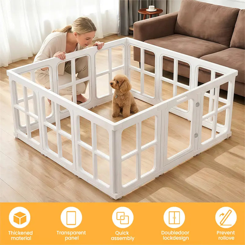 Clear Acrylic Pet Playpen Indoor, 23.62" H 12 Panels Transparent Puppy Play Pen DIY Free Layout, Easy Assemble Dog Fence for Small Dogs Cats Rabbits Ferrets Whelping Cage Enclosure – White Fathersdaygift Fathersdaygift