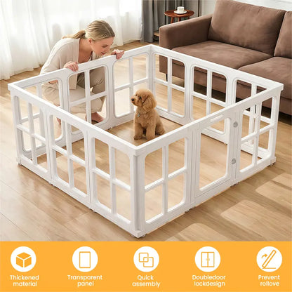 Clear Acrylic Pet Playpen Indoor, 23.62" H 12 Panels Transparent Puppy Play Pen DIY Free Layout, Easy Assemble Dog Fence for Small Dogs Cats Rabbits Ferrets Whelping Cage Enclosure – White Fathersdaygift Fathersdaygift