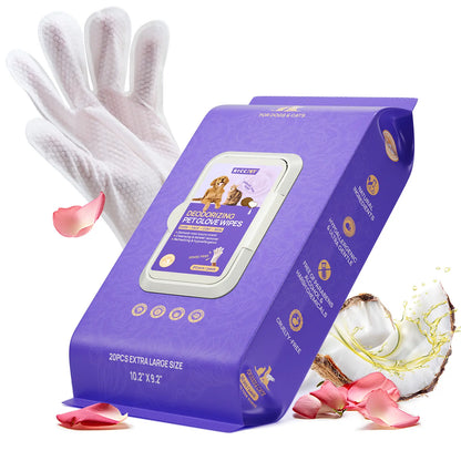 HICC PET Disposable Dog Grooming Wipes (20Pcs) - Natural, Hypoallergenic, No-Rinse Mess-Free Grooming Wipes with Fermented Oils for Hair Removal, Sticky Hair Control, Deodorizing, Skin Moisture, Paw Care, Outdoor Use
