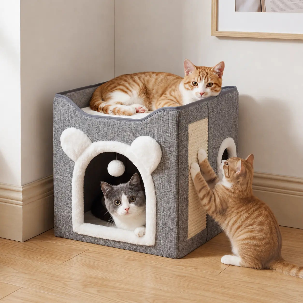 3-In-1 Foldable Cat House & Sisal Scratcher | Double-Layer Semi-Enclosed Bed Outdoorfun