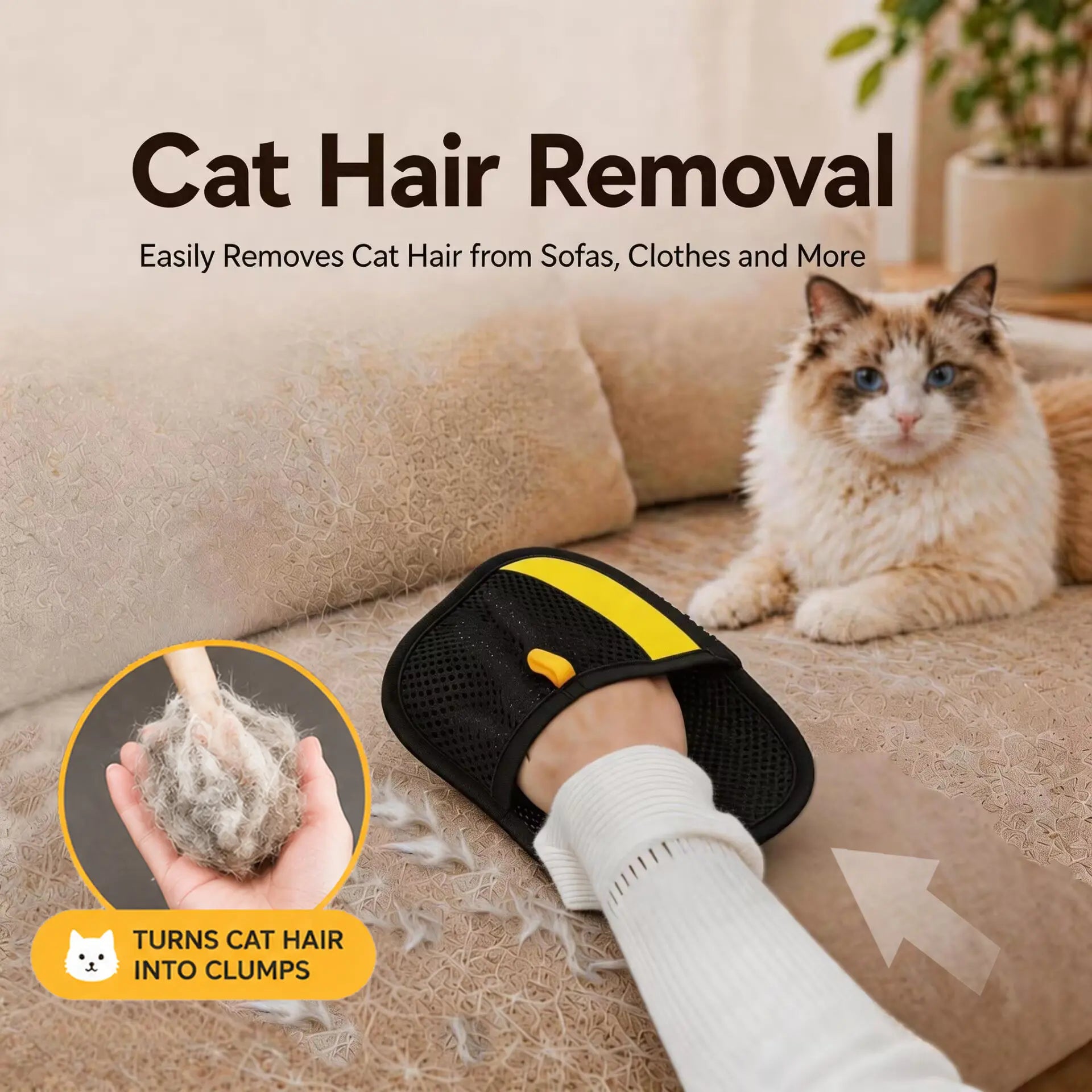 [Upgraded] Pet Hair Removal Glove for Cats & Dogs, Reusable Electrostatic Fur Remover Mitt, Large Grooming Glove for Couch, Furniture, Carpet & Car Seats, Includes Cat Keychain