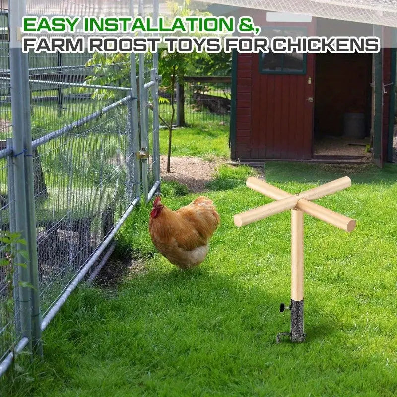 Chicken Coop Perch Toy, Wooden Chicken Ladder with Metal Stake, Chicken Coop Accessories, Suitable for Poultry, Roosters, Chicks, Birds, Parrots