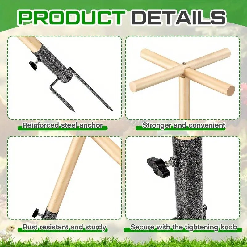 Chicken Coop Perch Toy, Wooden Chicken Ladder with Metal Stake, Chicken Coop Accessories, Suitable for Poultry, Roosters, Chicks, Birds, Parrots