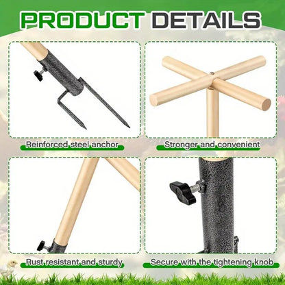 Chicken Coop Perch Toy, Wooden Chicken Ladder with Metal Stake, Chicken Coop Accessories, Suitable for Poultry, Roosters, Chicks, Birds, Parrots