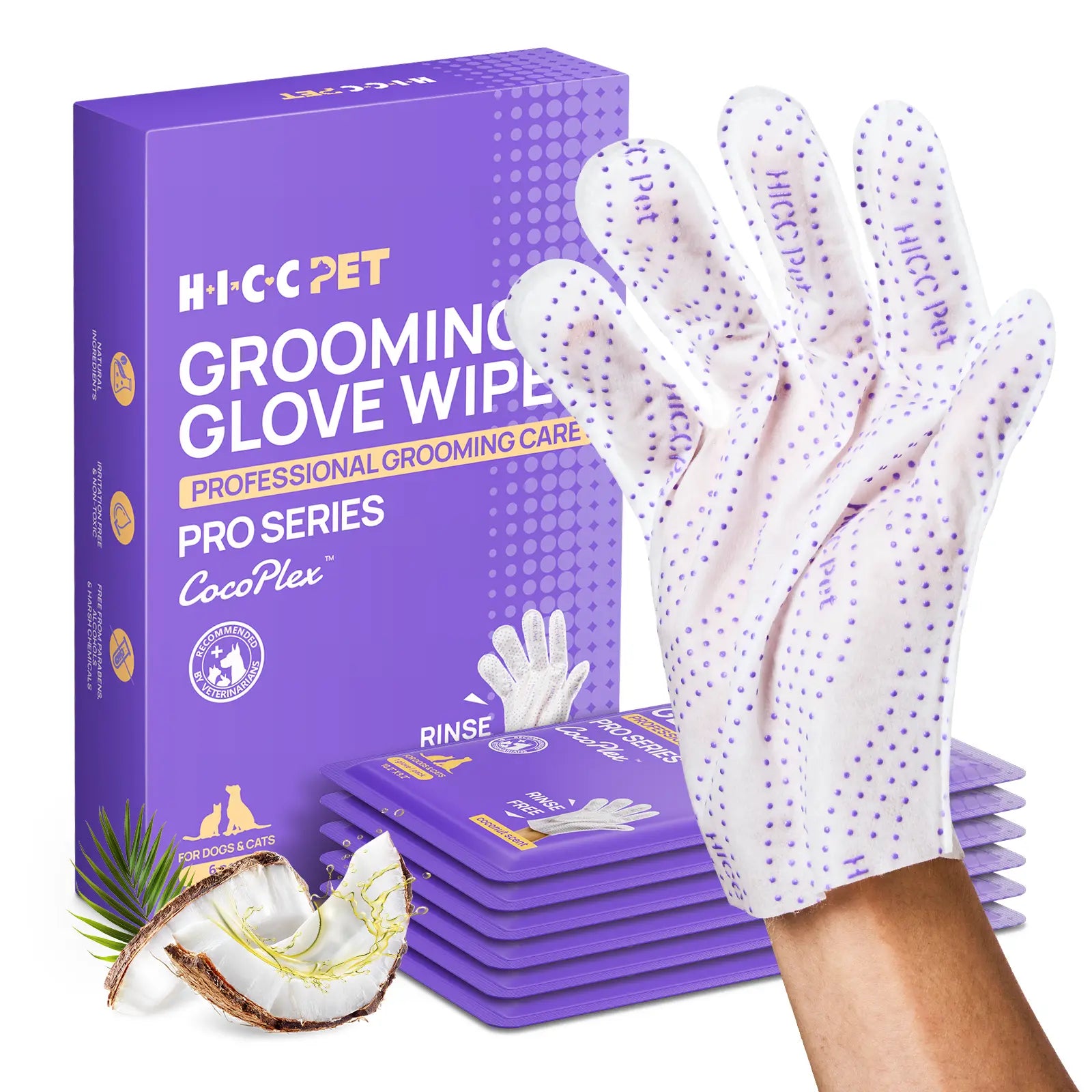 HICC PET Disposable Dog Grooming Wipes (20Pcs) - Natural, Hypoallergenic, No-Rinse Mess-Free Grooming Wipes with Fermented Oils for Hair Removal, Sticky Hair Control, Deodorizing, Skin Moisture, Paw Care, Outdoor Use
