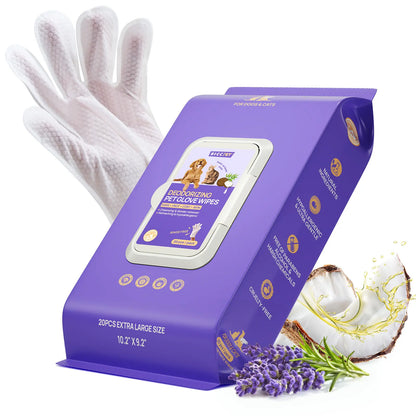 HICC PET Disposable Dog Grooming Wipes (20Pcs) - Natural, Hypoallergenic, No-Rinse Mess-Free Grooming Wipes with Fermented Oils for Hair Removal, Sticky Hair Control, Deodorizing, Skin Moisture, Paw Care, Outdoor Use