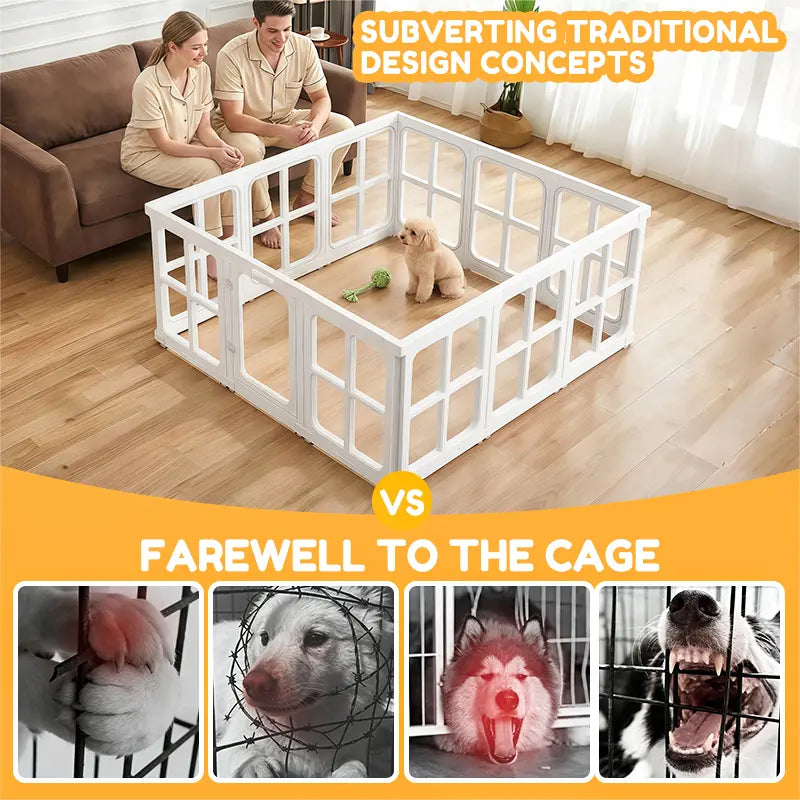 Clear Acrylic Pet Playpen Indoor, 23.62" H 12 Panels Transparent Puppy Play Pen DIY Free Layout, Easy Assemble Dog Fence for Small Dogs Cats Rabbits Ferrets Whelping Cage Enclosure – White Fathersdaygift Fathersdaygift
