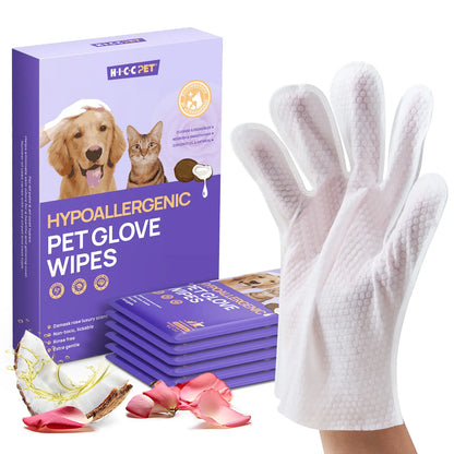 HICC PET Disposable Dog Grooming Wipes (20Pcs) - Natural, Hypoallergenic, No-Rinse Mess-Free Grooming Wipes with Fermented Oils for Hair Removal, Sticky Hair Control, Deodorizing, Skin Moisture, Paw Care, Outdoor Use