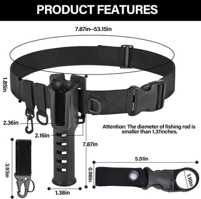 Fishing Wading Belt Rod Holder Adjustable Wader Waist Belt for Fly Surf Casting Spinning Pole Fishing Tool Tackle (Black)