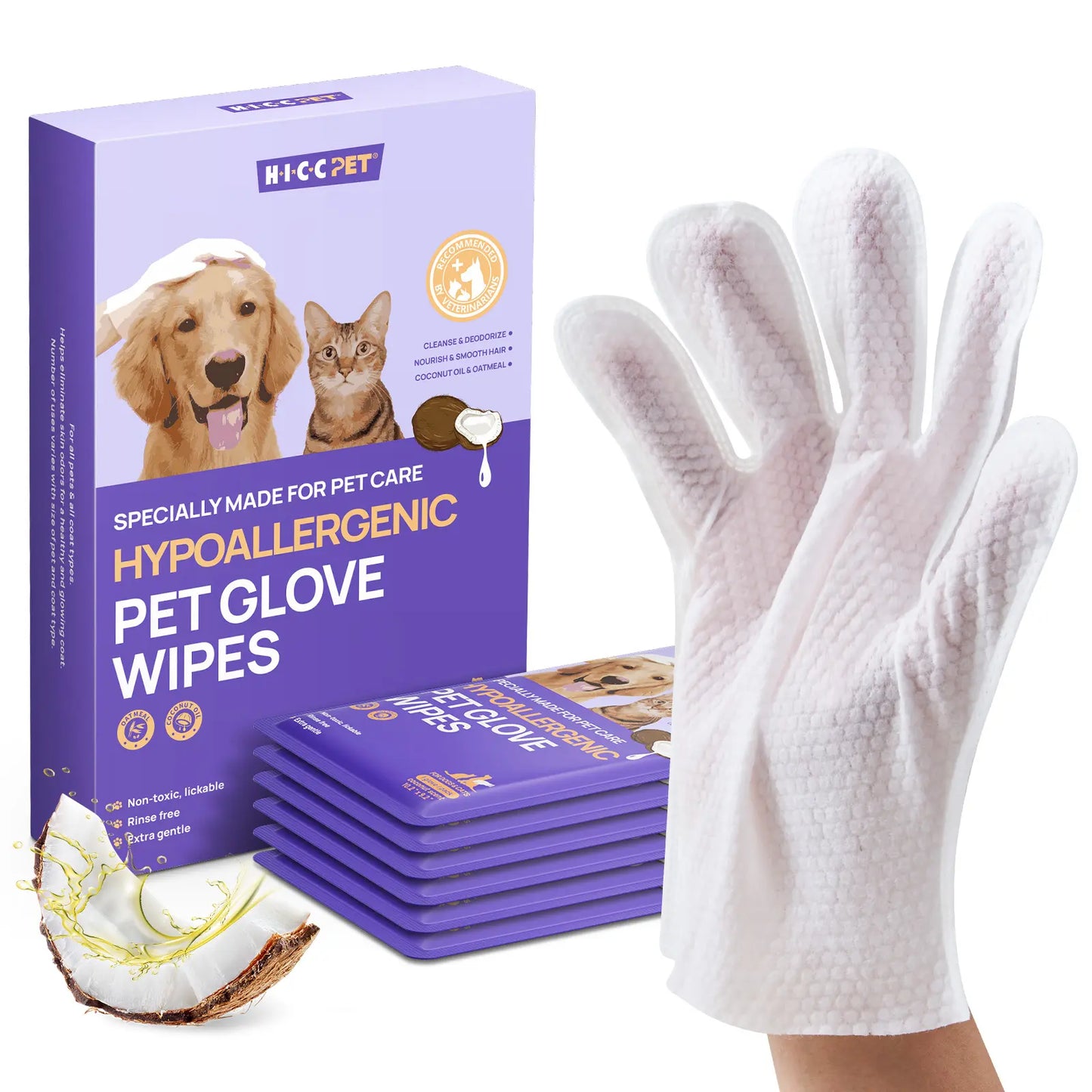 HICC PET Disposable Dog Grooming Wipes (20Pcs) - Natural, Hypoallergenic, No-Rinse Mess-Free Grooming Wipes with Fermented Oils for Hair Removal, Sticky Hair Control, Deodorizing, Skin Moisture, Paw Care, Outdoor Use