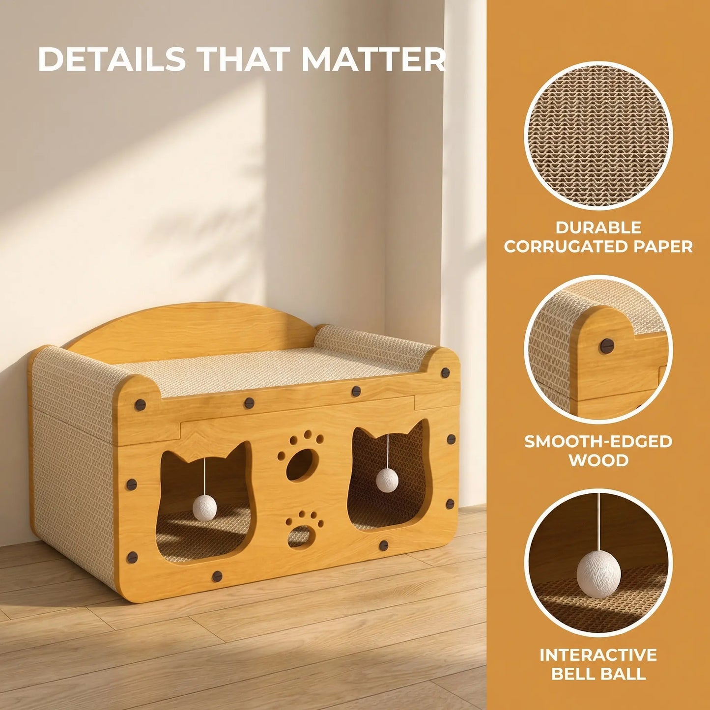 Durable Vertical Cat Scratching Post & Playhouse - Multi-Functional TV Design, Scratch-Resistant Cat Claw Toy for Active Kittens and Cats