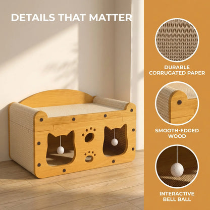 Durable Vertical Cat Scratching Post & Playhouse - Multi-Functional TV Design, Scratch-Resistant Cat Claw Toy for Active Kittens and Cats