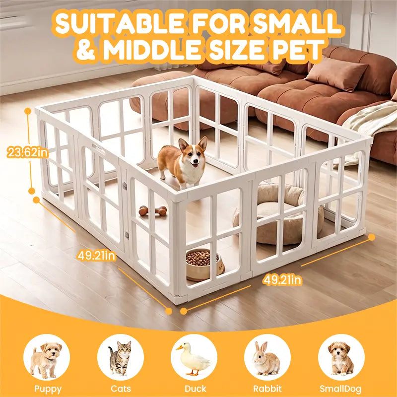 Clear Acrylic Pet Playpen Indoor, 23.62" H 12 Panels Transparent Puppy Play Pen DIY Free Layout, Easy Assemble Dog Fence for Small Dogs Cats Rabbits Ferrets Whelping Cage Enclosure – White Fathersdaygift Fathersdaygift