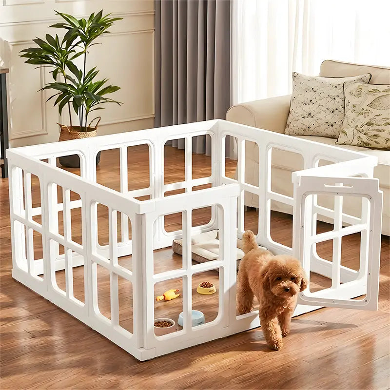 Clear Acrylic Pet Playpen Indoor, 23.62" H 12 Panels Transparent Puppy Play Pen DIY Free Layout, Easy Assemble Dog Fence for Small Dogs Cats Rabbits Ferrets Whelping Cage Enclosure – White Fathersdaygift Fathersdaygift