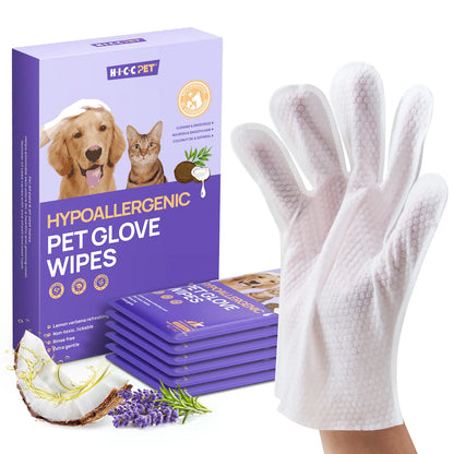 HICC PET Disposable Dog Grooming Wipes (20Pcs) - Natural, Hypoallergenic, No-Rinse Mess-Free Grooming Wipes with Fermented Oils for Hair Removal, Sticky Hair Control, Deodorizing, Skin Moisture, Paw Care, Outdoor Use