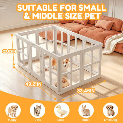 Clear Acrylic Pet Playpen Indoor, 23.62" H 12 Panels Transparent Puppy Play Pen DIY Free Layout, Easy Assemble Dog Fence for Small Dogs Cats Rabbits Ferrets Whelping Cage Enclosure – White Fathersdaygift Fathersdaygift