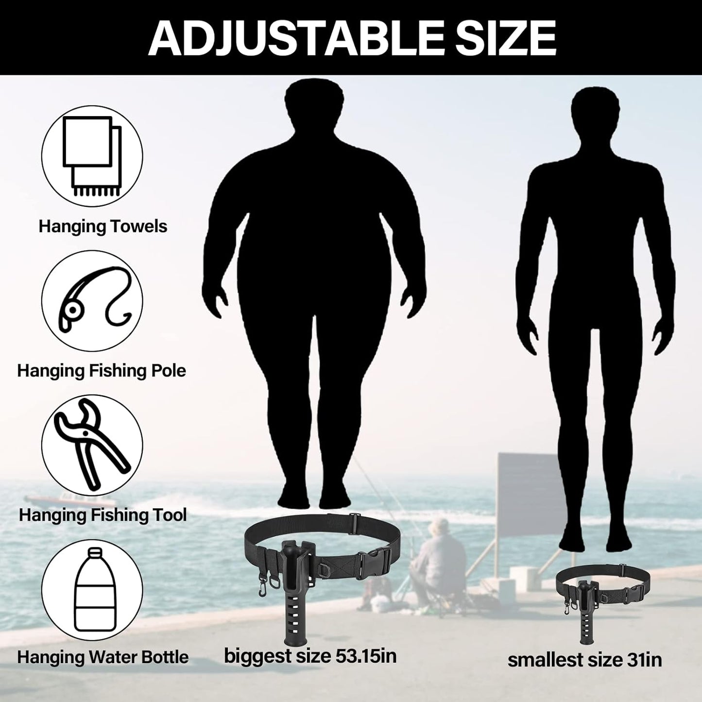 Fishing Wading Belt Rod Holder Adjustable Wader Waist Belt for Fly Surf Casting Spinning Pole Fishing Tool Tackle (Black)