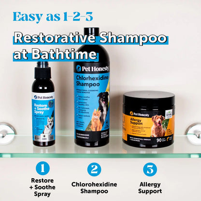 Pet Honesty Chlorhexidine Cat & Dog Seasonal Itch Relief Shampoo, for Allergies, Itching, Skin and Coat Support Helps Shedding, Hot Spots, and Deodorizing Dog, Cat & Kitten Shampoo & Grooming Supplies for Bath