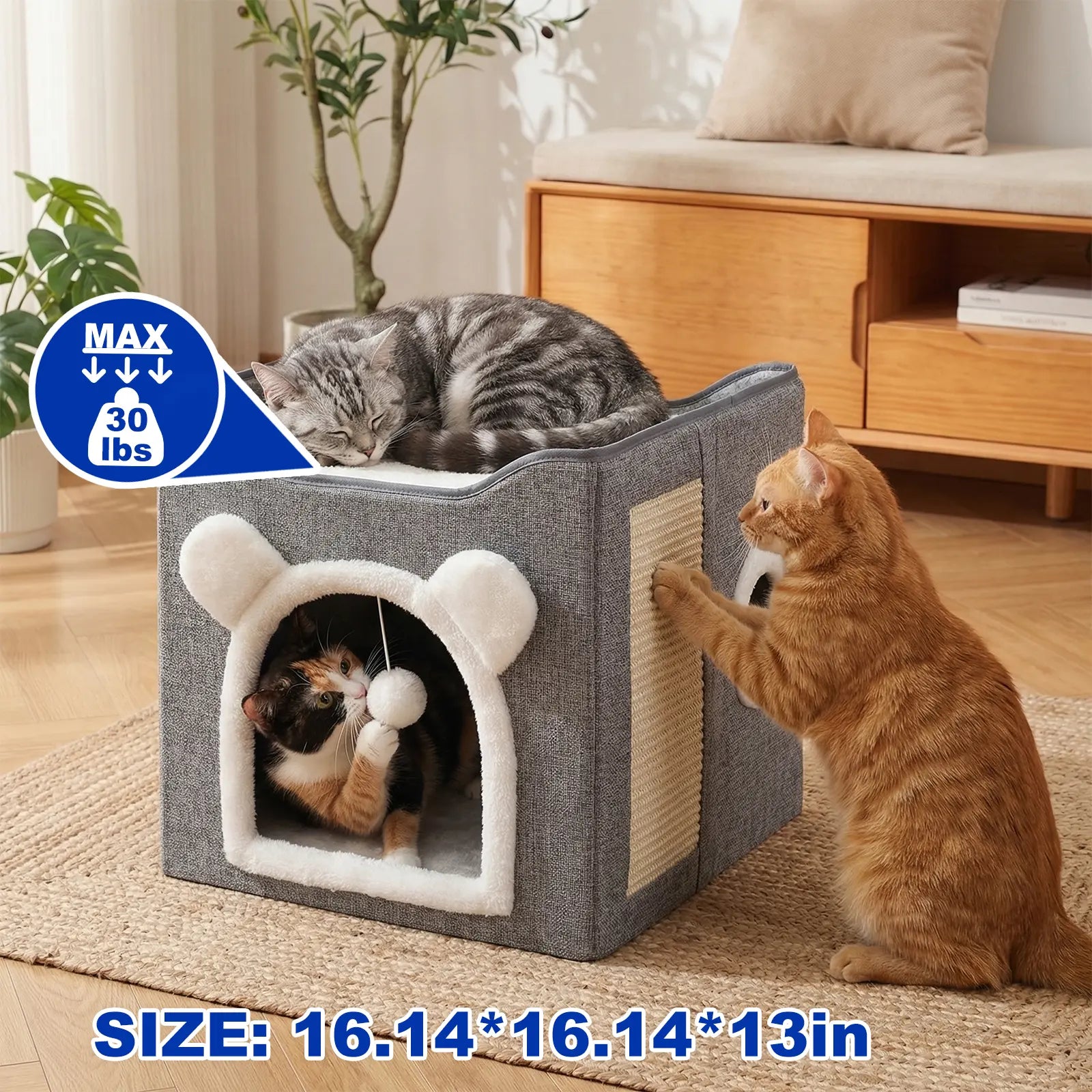 3-In-1 Foldable Cat House & Sisal Scratcher | Double-Layer Semi-Enclosed Bed Outdoorfun