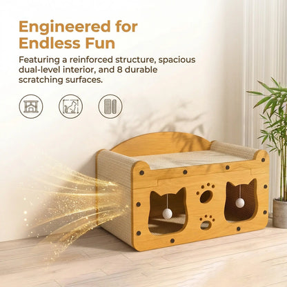 Durable Vertical Cat Scratching Post & Playhouse - Multi-Functional TV Design, Scratch-Resistant Cat Claw Toy for Active Kittens and Cats
